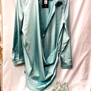 Fashion spring suit mint green shirt and tulle embroidered loafers